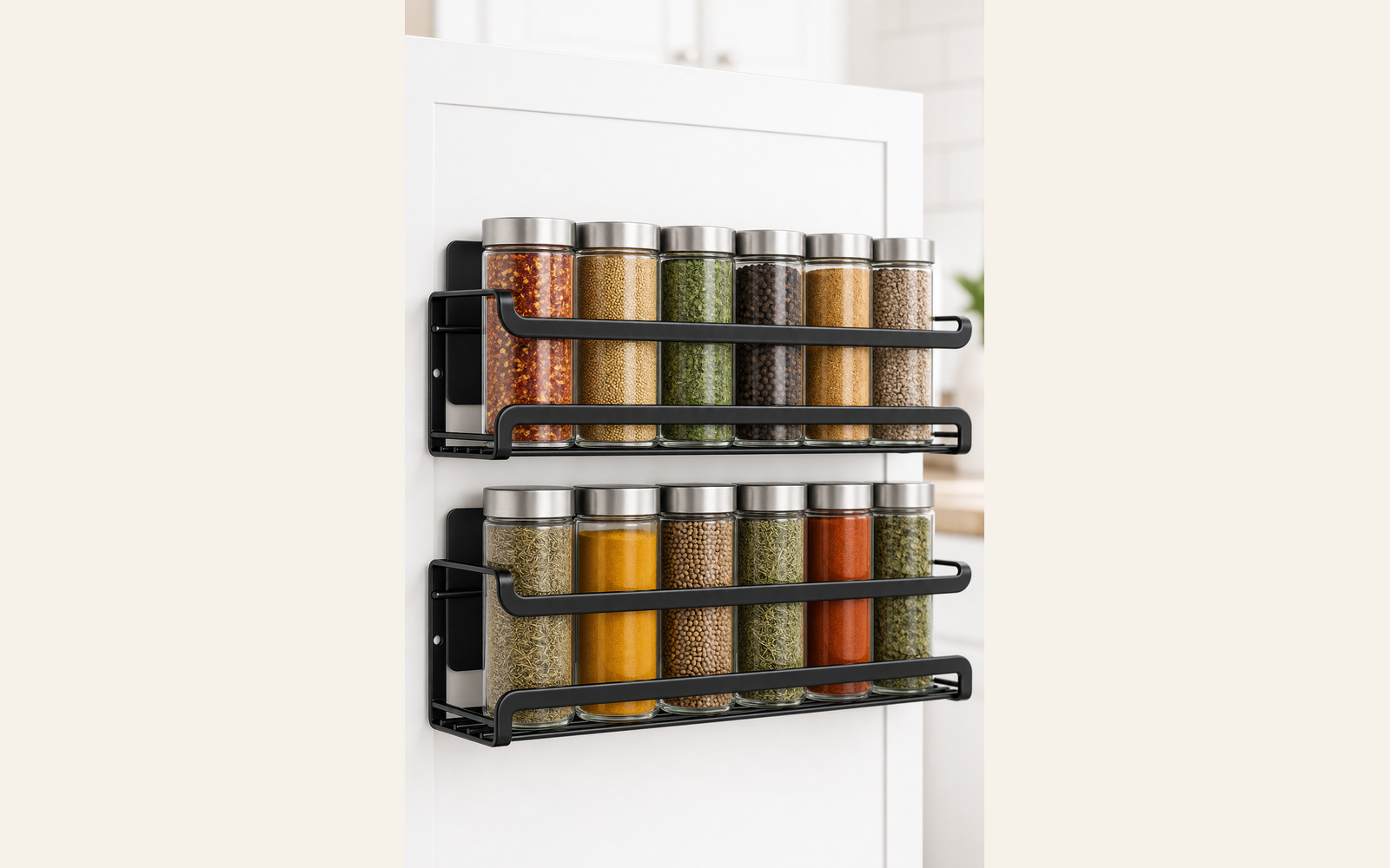 Narrow cabinet-door spice rack for bottle labels product image